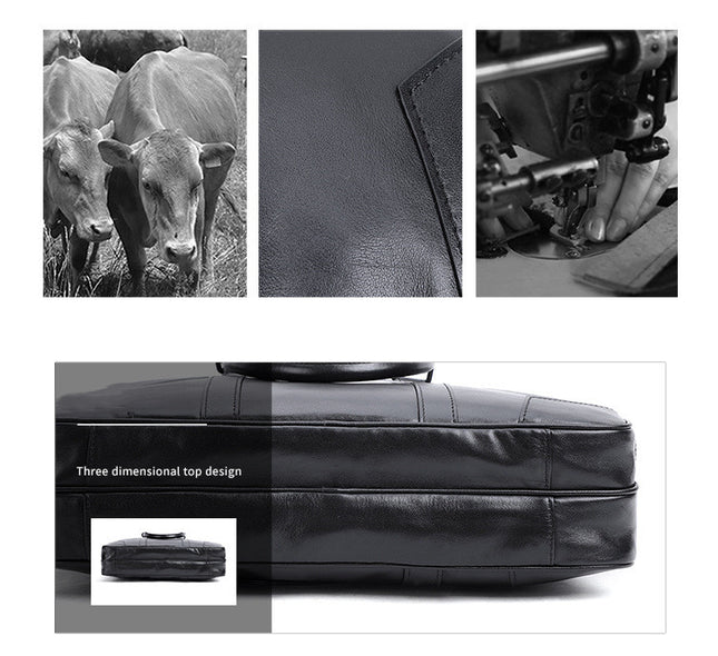 Leather Men’s Briefcase | Business Messenger Bag, 15-Inch Laptop Compatible
