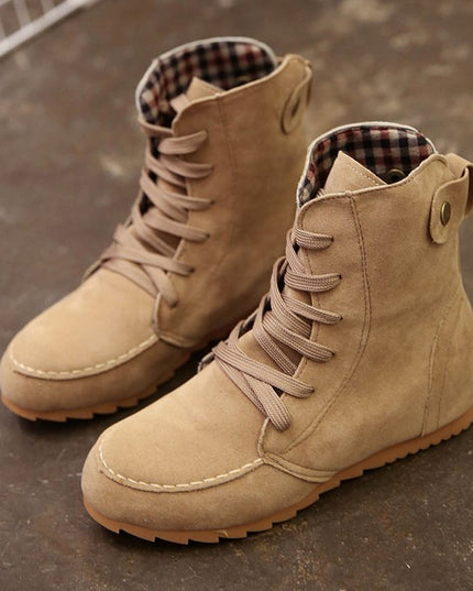 Flat bottom strap fastening boots