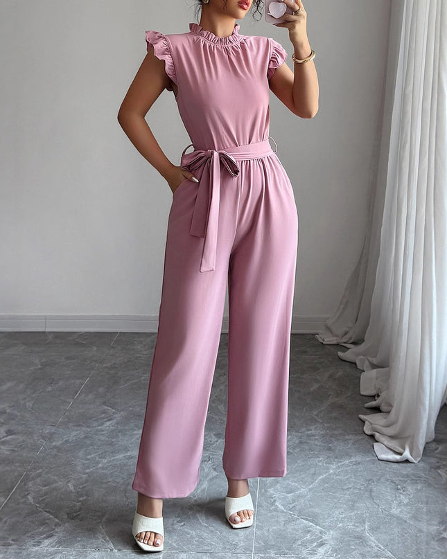 Simple Fashion Ruffled Short Sleeves Corset Jumpsuit For Women