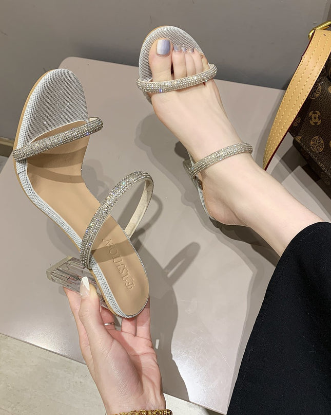 Women's High-heeled Sandals And Slippers With Rhinestones