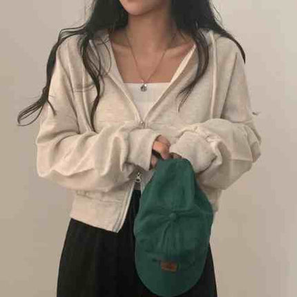 Chic Niche Zipper Hooded Long Sleeve Sweater Coat