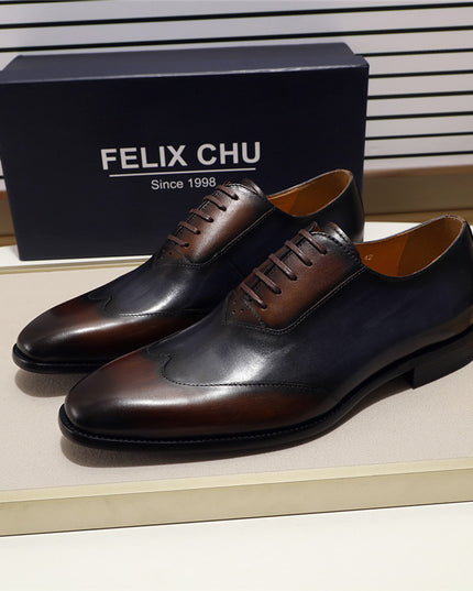 Leather Shoes Men's Wingtip Color Matching Oxford Toe Layer Cowhide
