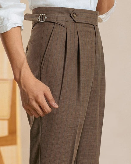 Striped High-waisted Trousers Casual Business Buckle Adjustable Pants