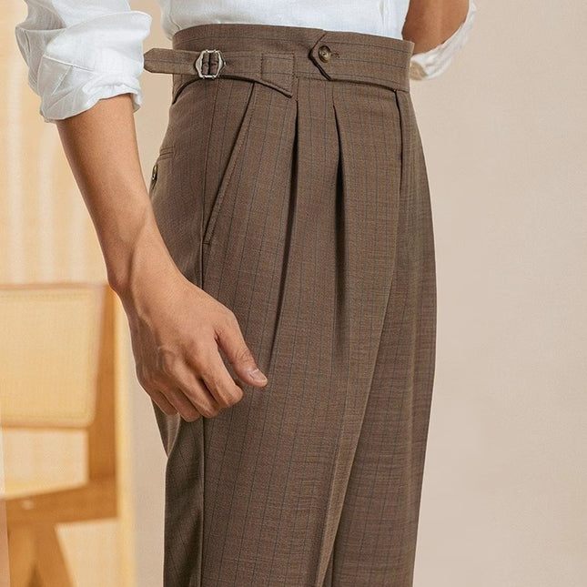 Striped High-waisted Trousers Casual Business Buckle Adjustable Pants