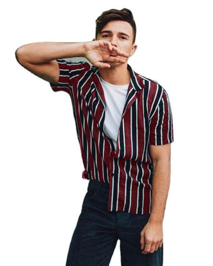 Men's Vertical Striped Shirts Long Sleeve Youth Loose All-match Shirts