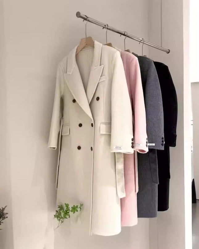 Double-breasted Shoulder Double-sided Wool Overcoat