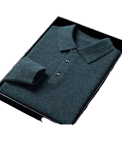 Men's Autumn And Winter Solid Color Shirt Middle-aged Polo Sweater