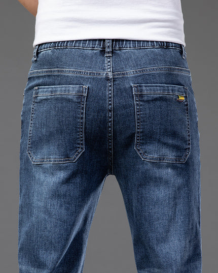 Men's Casual Half Elastic Waist Stretch Denim Trousers
