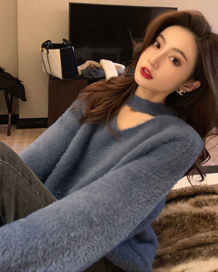 Autumn Winter Red Sweater For Women Loose Outer Wear