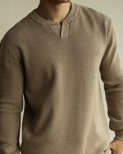 Men's Winter And Autumn Casual V-neck Long Sleeve Sweater Henley Shirt Top