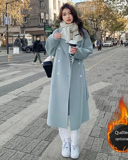 Loose Mid-length Lace-up Woolen Coat Women