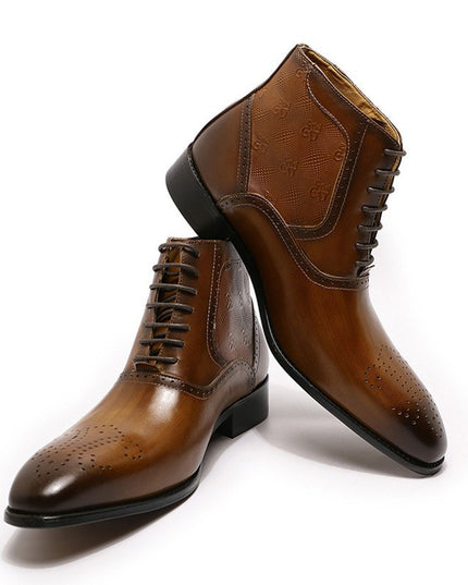 Men's Pointed Leather Boots Front Lace-up  Boots