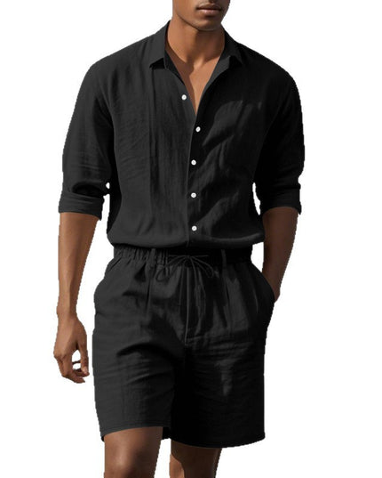 Long Sleeve Shirt Casual Shorts Beach Suit