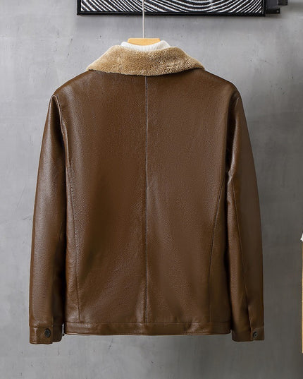 Men's Leather Lapel Fleece Padded Coat