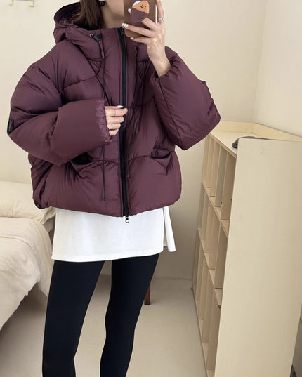 White Duck Down Puff Fluffy Hooded Down Jacket