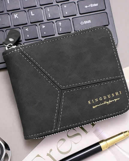 Matte Stitching Men's Short Wallet Multiple Card Slots