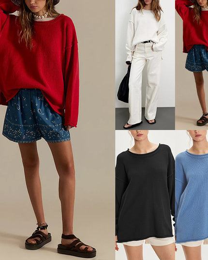 Solid Color Round Neck Sweater