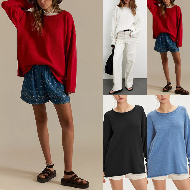 Solid Color Round Neck Sweater