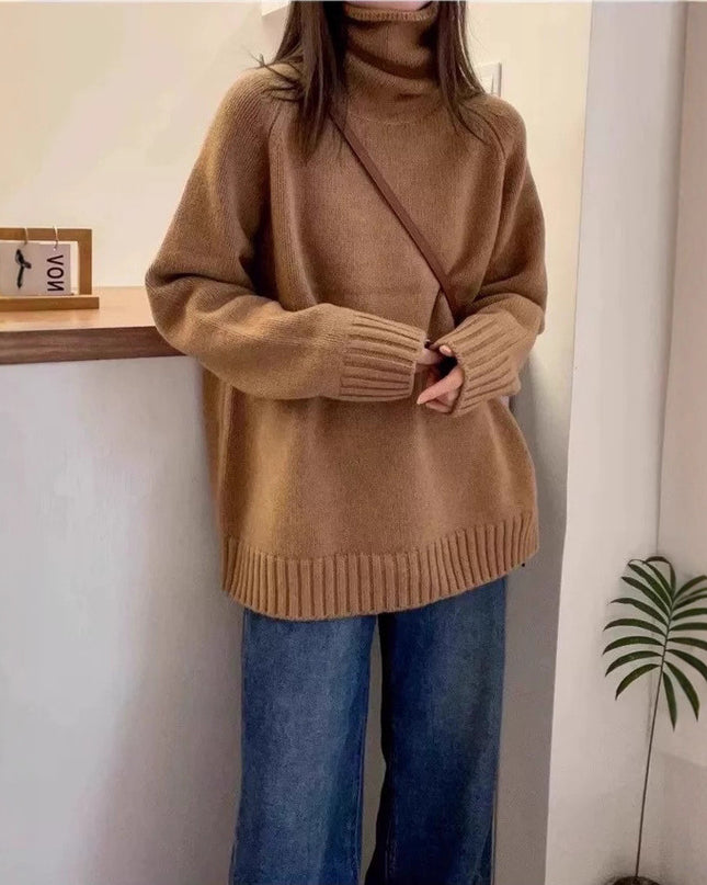 Women's Turtleneck Sweater Loose Thick Curling Pile Collar Idle Style
