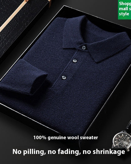 Men's Autumn And Winter Solid Color Shirt Middle-aged Polo Sweater