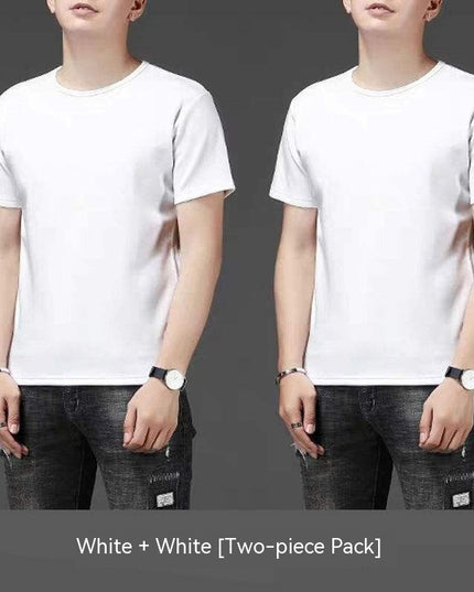 Thin Ice Silk Short Sleeve T-shirt Men's Summer Solid White Round Neck Trend Bottoming Shirt Top