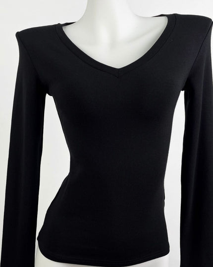 American Hot Girl Delicate V-neck Shoulder Long Sleeve T-shirt
