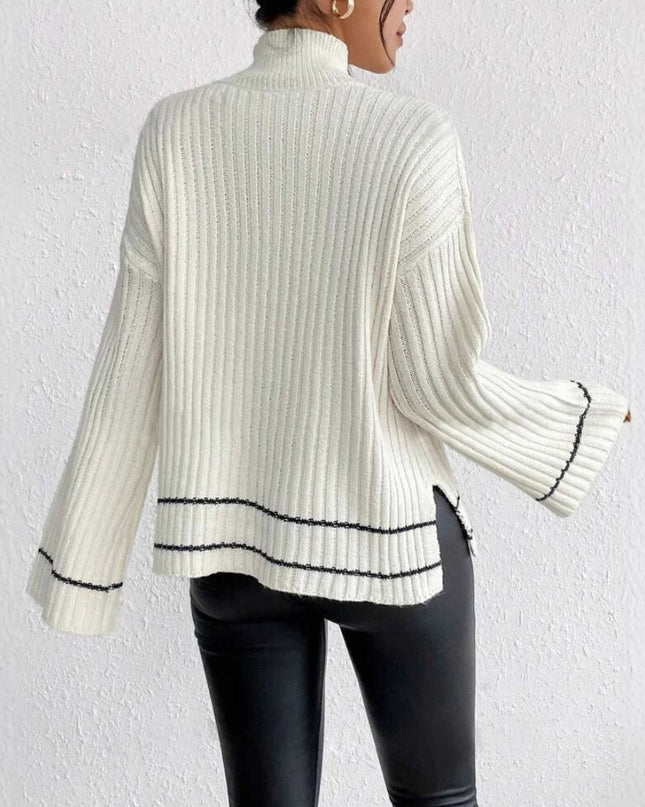 Casual Patchwork Contrast Color Loose Long Sleeve