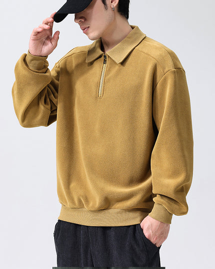 Fashion Lapel Half-zip Sweatshirt Winter Warm Fleece Long Sleeve Top Men's Clothing