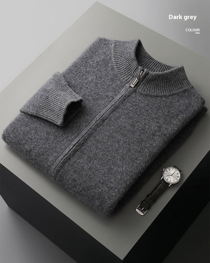 Wool Cardigan Men's Stand Collar Zipper Knitted Sweater Coat Warm And Loose Cashmere Pants Men