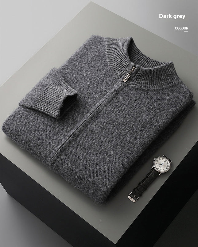 Wool Cardigan Men's Stand Collar Zipper Knitted Sweater Coat Warm And Loose Cashmere Pants Men