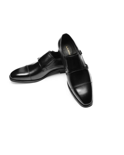 Double Buckle Design First Layer Cowhide Men's Business Leather Shoes