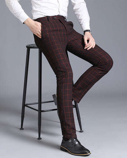 Men's Plaid Slim Fit Feet Suit Pants