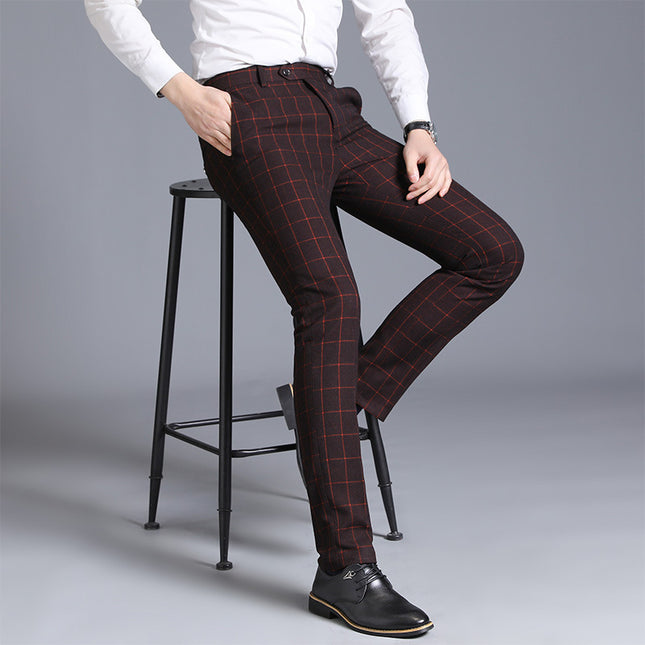Men's Plaid Slim Fit Feet Suit Pants