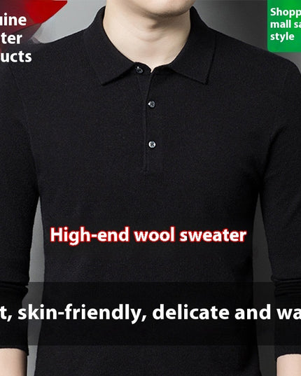 Men's Autumn And Winter Solid Color Shirt Middle-aged Polo Sweater