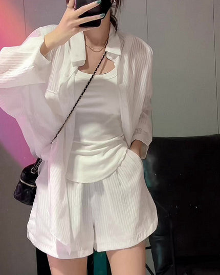 Western Style Striped Sun Protection Shirt Two-piece Suit