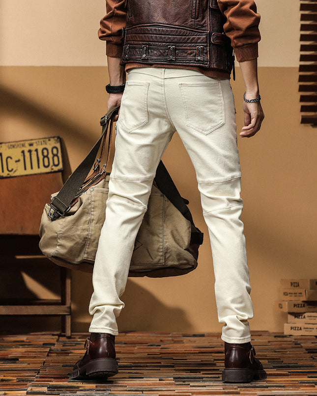 Motorcycle Jeans Brand Slim Fit Feet High-end Men's Casual All-matching Stretch
