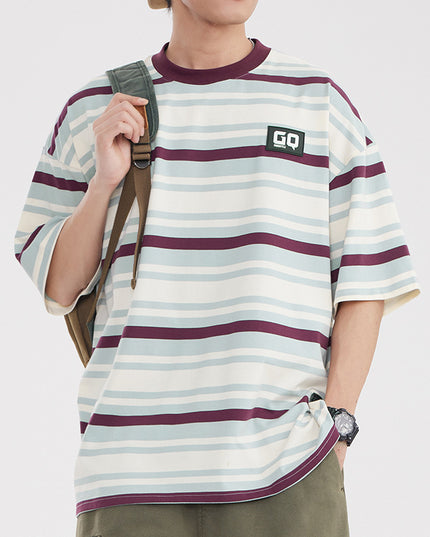 Vintage Stripe Niche Couple Loose Half-sleeve Top