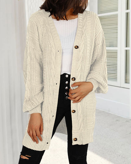 Autumn New Knitted Solid Color Plus Size Cardigan V-neck Twist Lantern Sleeve Coat For Women