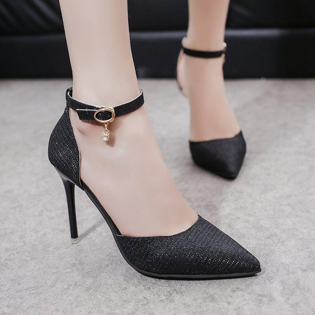 Sandals Women Beaded Buckle Pointed Heel