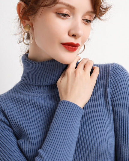 Simple Temperament High Collar Sweater Women's FallWinter Slim Short Pullover