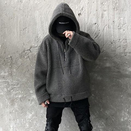 Cotton And Thickening Fleece Hoodie Imitation Lamb Wool Hooded Jacket