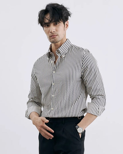 Men's Korean-style Vertical Stripes Trendy Pu Shuai Shirt Business Casual Shirt