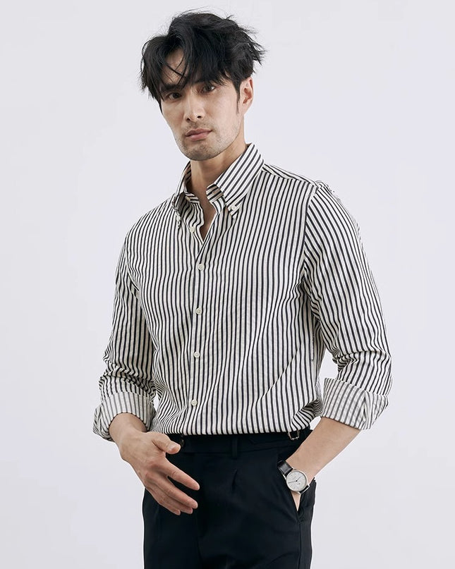 Men's Korean-style Vertical Stripes Trendy Pu Shuai Shirt Business Casual Shirt