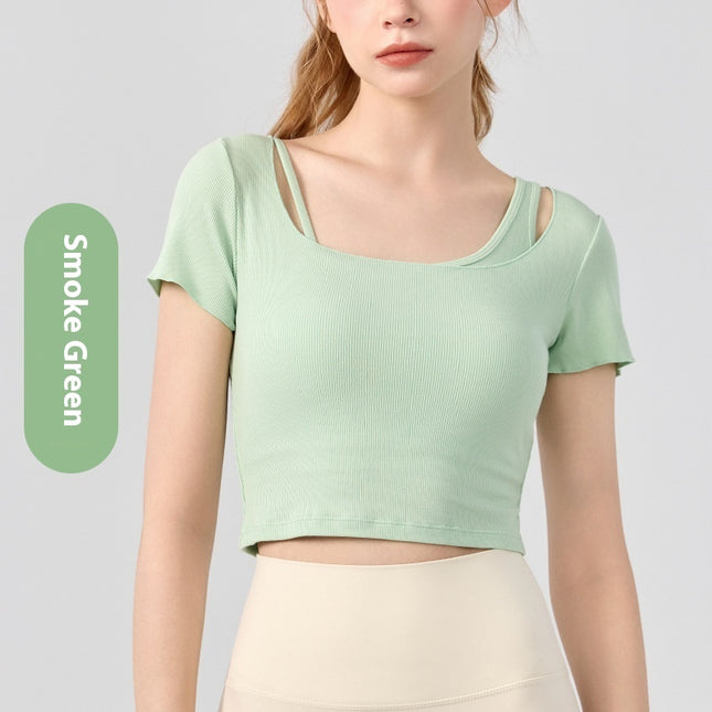 Women's Outerwear Short-sleeved Two-piece Workout Clothes With Chest Pad