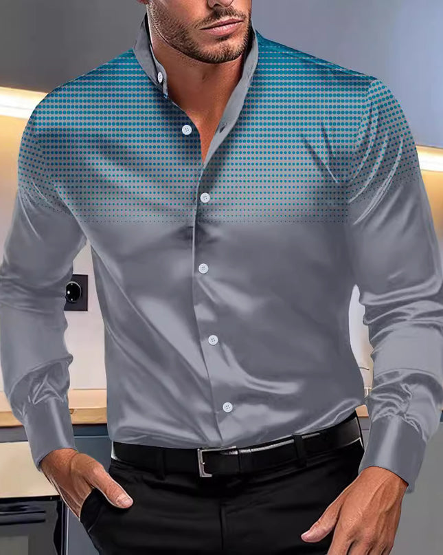 Four-sided Stretch Dotted Prints Daily Casual Stand Collar Long-sleeved Shirt
