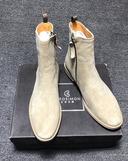 British Light Gray Zipper Men's Boots