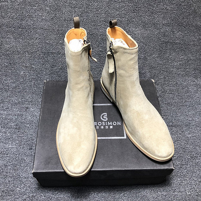 British Light Gray Zipper Men's Boots