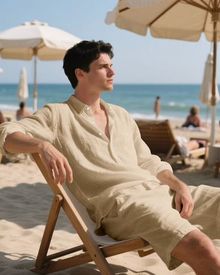 Long Sleeve Shirt Casual Shorts Beach Suit