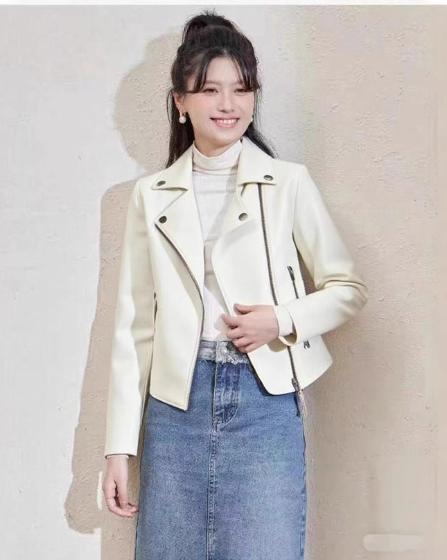 Women's Pu Motorcycle Leather Short Korean Slim Fit Plus Size