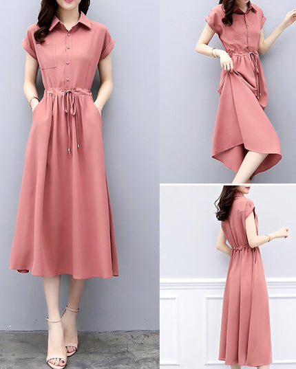 Waist-tight Slimming Elegant Long Dress Casual Polo Shirt Skirt